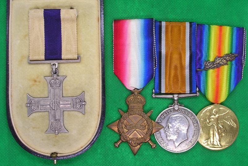 MINT CASED WW1 MILITARY CROSS & TRIO WITH M.I.D, 5th NORTHUMBERLAND FUSILIERS, K.I.A F&F 27-5-1918
