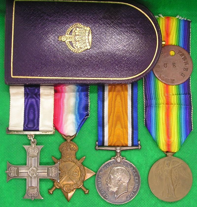 WW1 MILITARY CROSS & TRIO, BRADFORD PALS / WEST YORKSHIRE REGIMENT / AUXILIARY DIVISION ROYAL IRISH CONSTABULARY