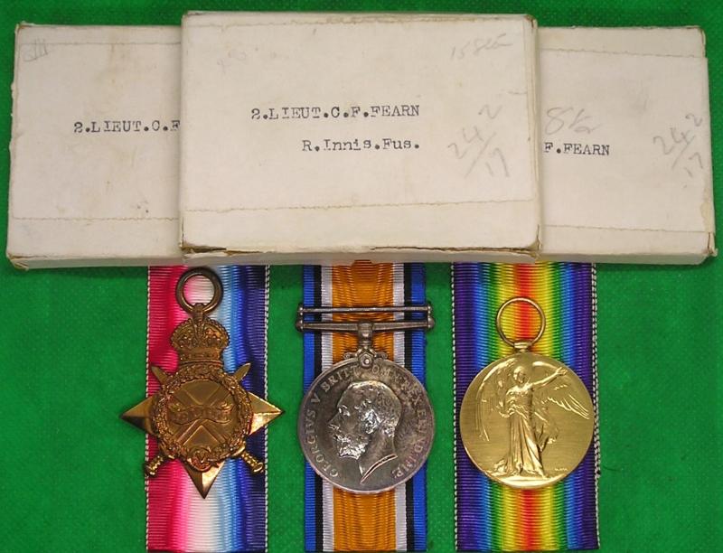 WW1 1914-15 TRIO WITH BOXES OF ISSUE, R.INNISKILLING FUSILIERS OFFICER, ATTACHED ROYAL MUNSTER FUSILIERS, KIA F&F 4-7-1915
