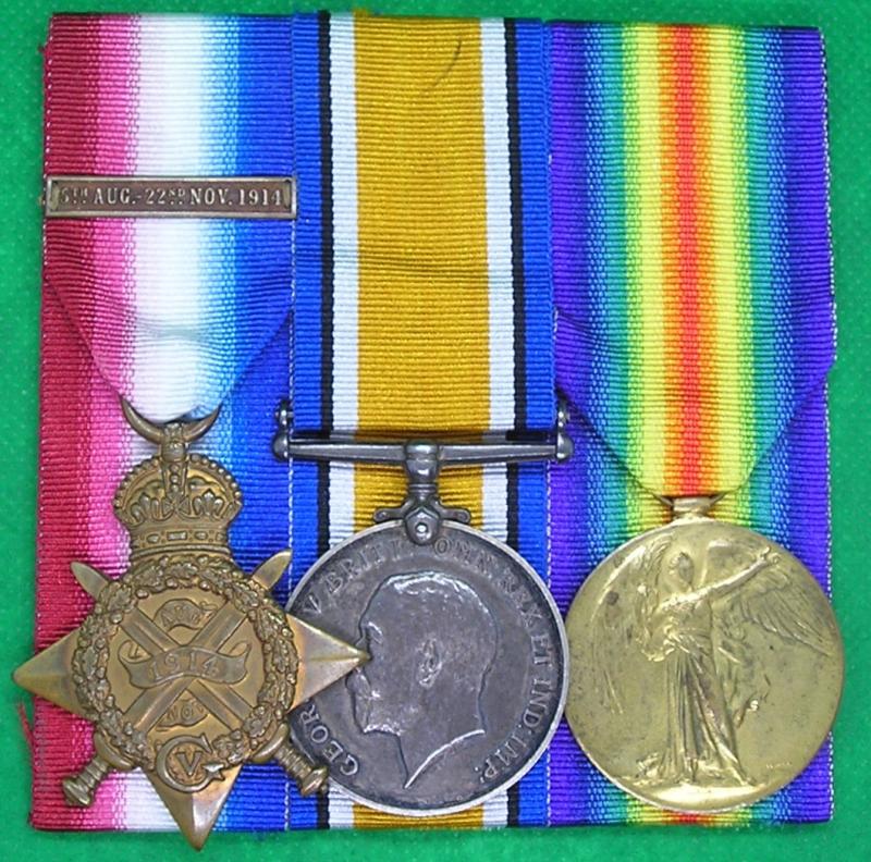 WW1 1914 MONS STAR & BAR TRIO, 4th DRAGOON GUARDS, KILLED IN ACTION F&F 3-11-1914