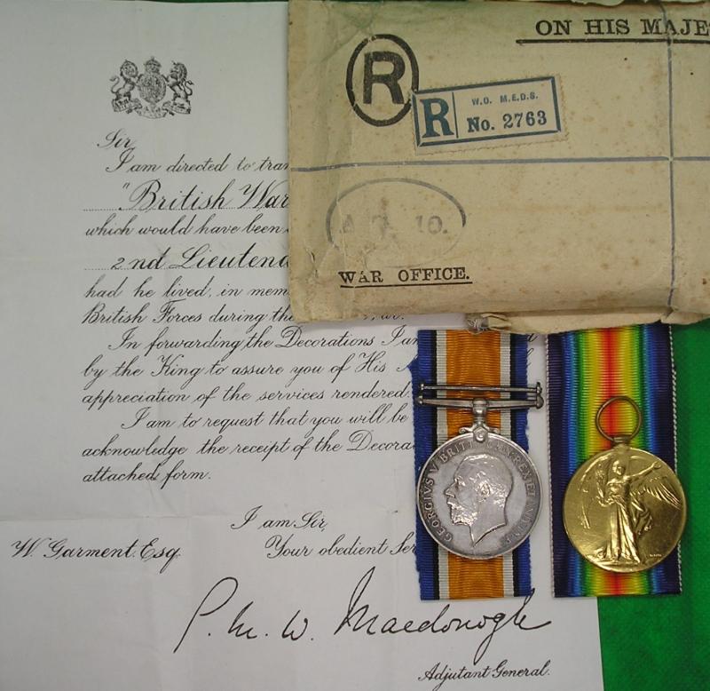 MINT BOXED WW1 PAIR, OFFICER 10th LANCASHIRE FUSILIERS, K.I.A F&F 21-3-1918