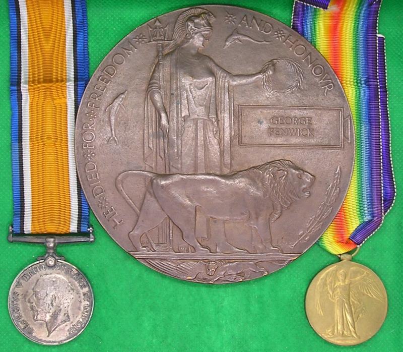 WW1 PAIR & MEMORIAL PLAQUE, 2nd YORKSHIRE REGIMENT, D.O.W F&F 2-6-1918, FROM TRIMDON