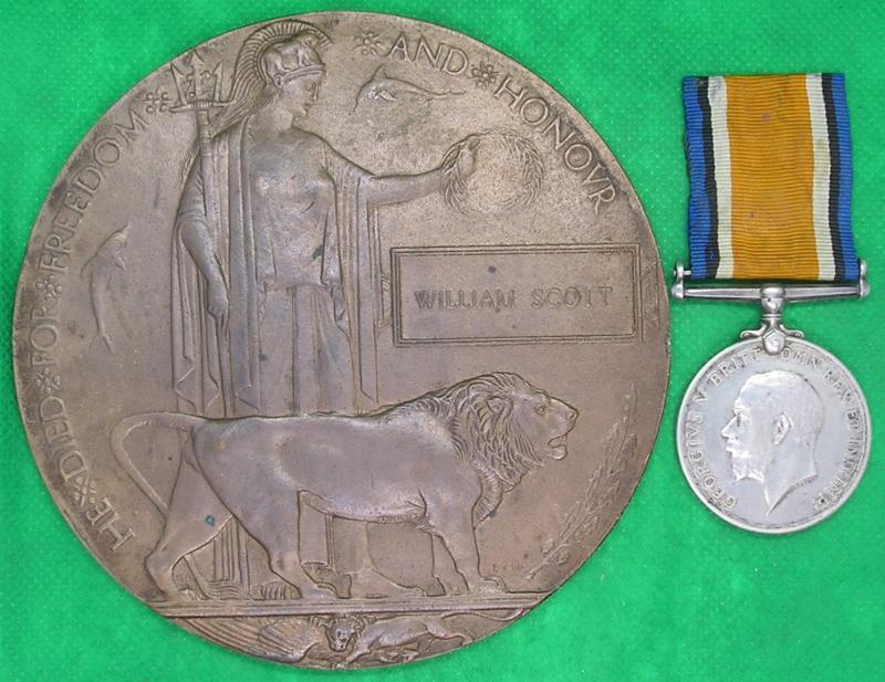 WW1 BRITISH WAR MEDAL & MEMORIAL PLAQUE, 12th YORKSHIRE REGIMENT, K.I.A F&F-11-4-1918, FROM DARLINGTON