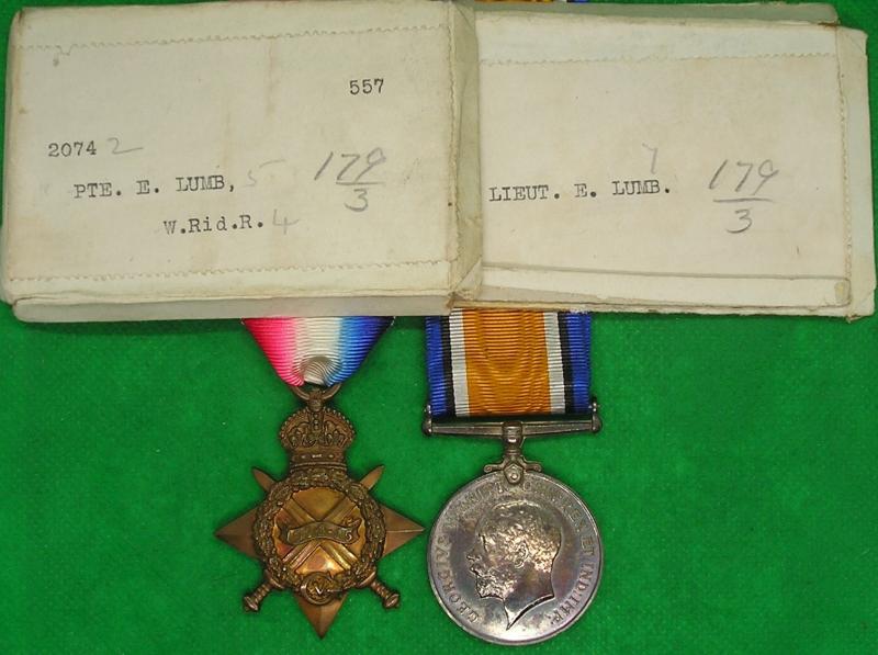 MINT BOXED 1914-15 STAR & BRITISH WAR MEDAL, PTE 1/5th W.RIDING.REGT & OFFICER, ROYAL FUSILIERS, FROM HUDDERSFIELD