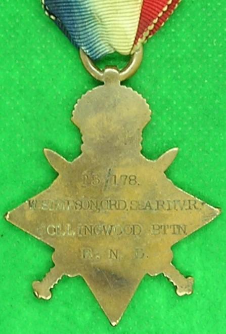 WW1 1914 STAR, COLLINGWOOD BTN RND, FROM GATESHEAD, CAPTURED AT ANTWERP 1914 & INTERNED FOR THE DURATION