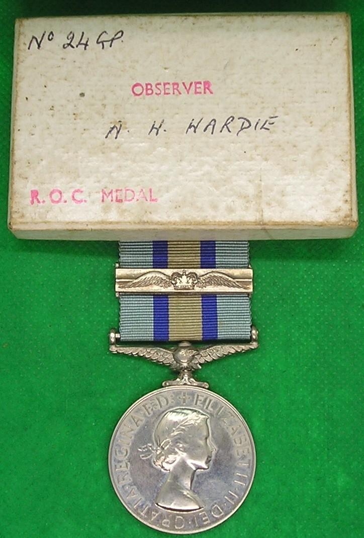 MINT BOXED ROYAL OBSERVER CORPS LONG SERVICE MEDAL & BAR, NO-24 GROUP, EDINBURGH