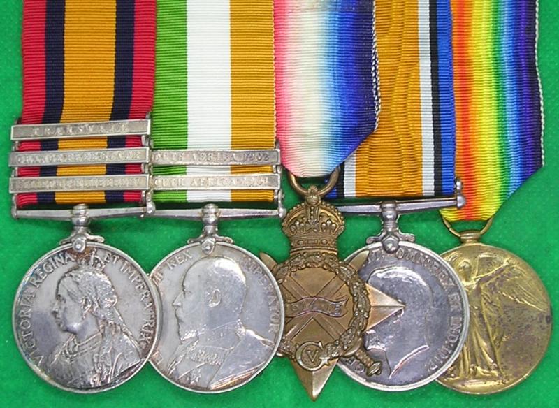 QSA, KSA & 1914-15 TRIO, Q BATTERY R.H.A & RFA, WOUNDED MODDER RIVER 15-2-1900