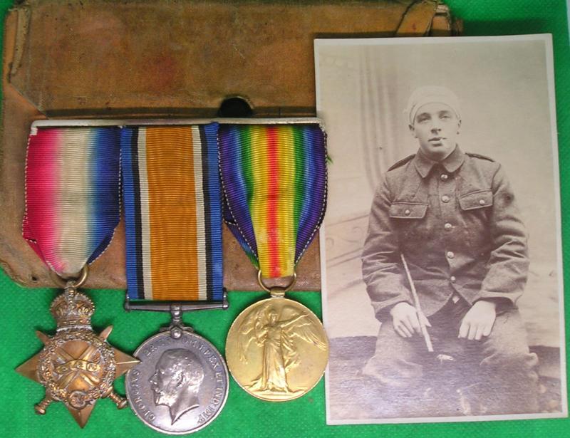 WW1 1914-15 TRIO WITH PHOTOGRAPH & ORIGINAL DOCUMENTS, 2nd SUFFOLK REGIMENT, SEVERE GUN SHOT WOUND TO THE HEAD 1915, FROM ISLEHAM, CAMBRIDGESHIRE