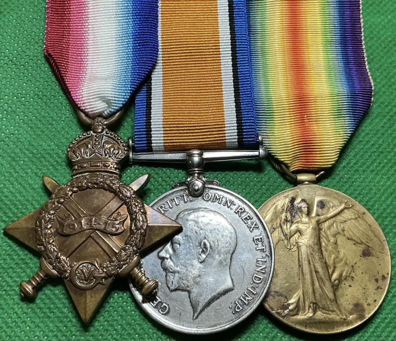 WW1 1914-15 TRIO, 15th HIGHLAND LIGHT INFANTRY, GLASGOW TRAMWAYS BTN, DISCHARGED WITH A SILVER WAR BADGE DUE TO WOUNDS