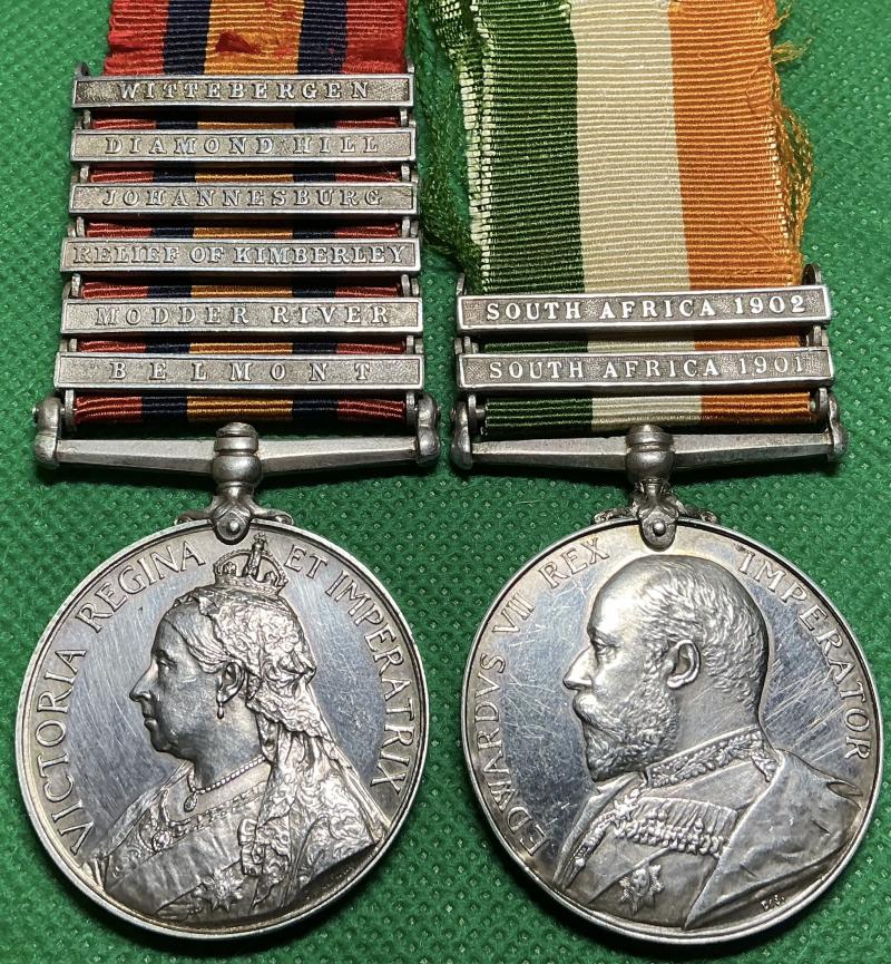 6 BAR QSA & KSA PAIR, 9th LANCERS, WOUNDED & DIED SCHOTELFONTEIN 3-3-1902