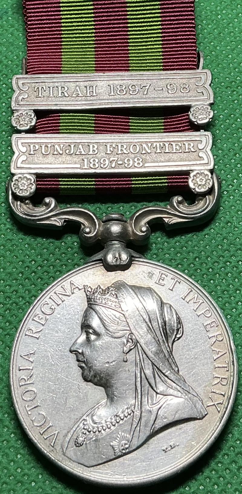 2 BAR IGS 1895, PUNJAB FRONTIER 1897-98 & TIRAH 1897-98, 1st GORDON HIGHLANDERS, DANGEROUSLY WOUNDED BY GUN SHOT AT DARGAI HEIGHTS 20-10-1897