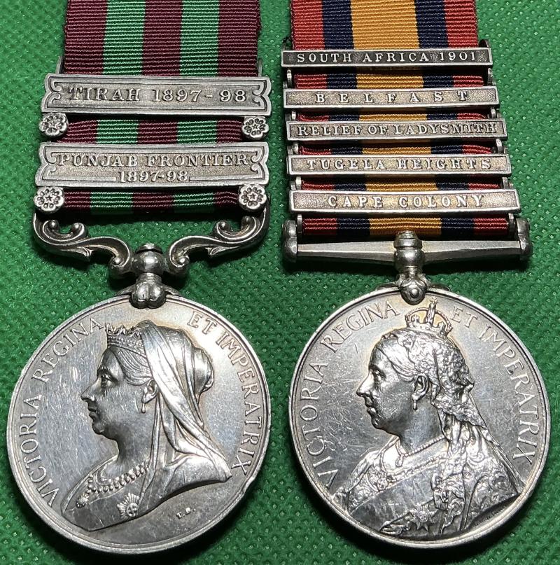 2 BAR IGS 1895 PUNJAB FRONTIER 1897-98 & TIRAH 1897-98 & 5 BAR QSA, ROYAL INNISKILLING FUSILIERS