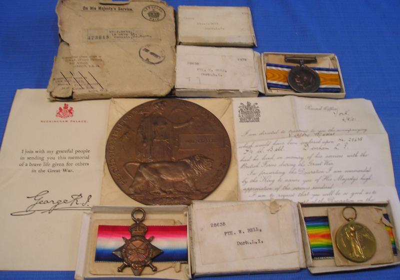 MINT BOXED 1914-15 TRIO & MEMORIAL PLAQUE, 2nd DURHAM.L.I, FROM CONSETT, K.I.A F&F 8-7-1916