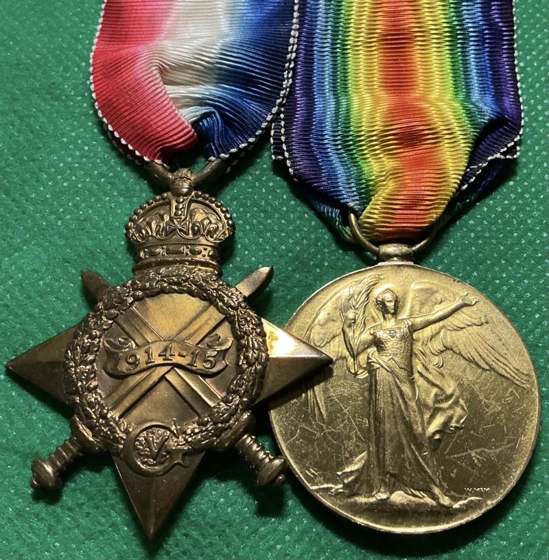 WW1 1914-15 STAR & VICTORY MEDAL, 5th NORTHUMBERLAND FUSILIERS OFFICER, WOUNDED 1916