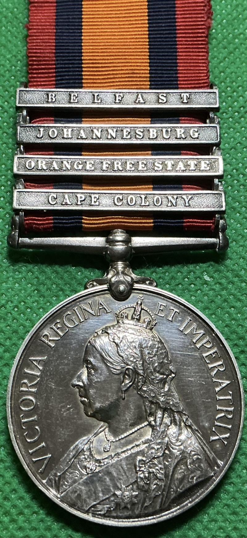 4 BAR QSA, 1st GORDON HIGHLANDERS, DANGEROUSLY WOUNDED BELFAST 8-1-1901