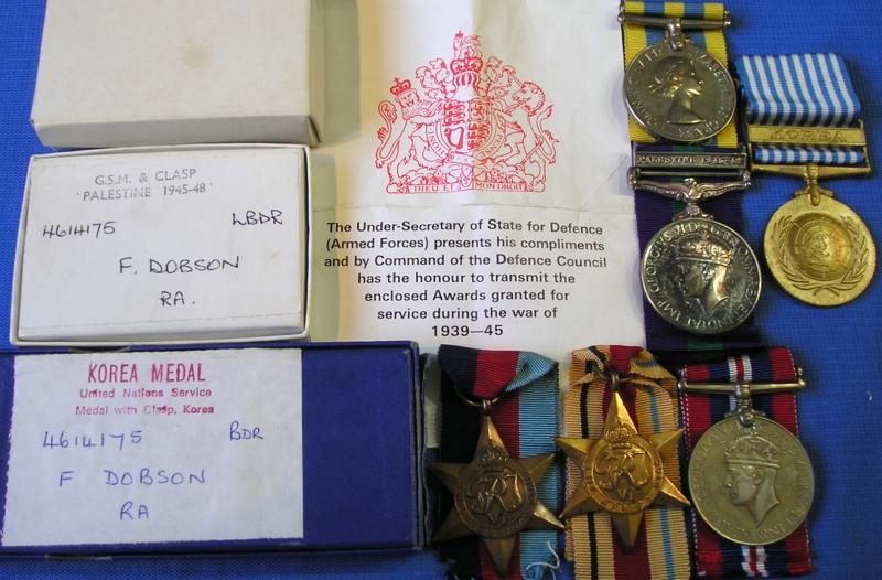 WW2 GROUP WITH GSM PALESTINE & KOREA PAIR, 1st LIGHT ANTI-AIRCRAFT REGT R.A, PRISONER OF WAR WESTERN DESERT 1942, FROM SHIPLEY, YORKS