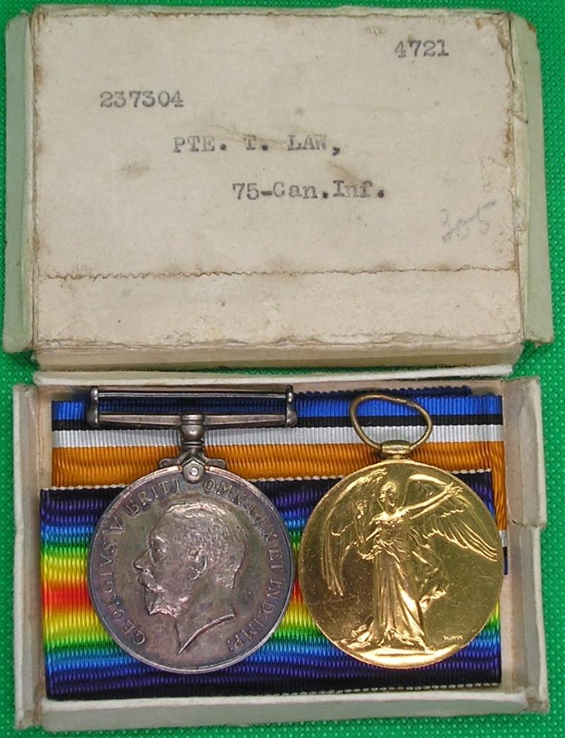 MINT BOXED WW1 PAIR, 75th CANADIAN INFANTRY, FROM PETERBOROUGH