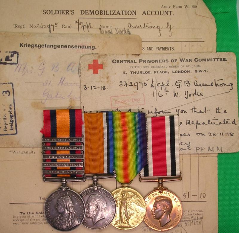 BOER WAR & WW1 GROUP, 101st COY, 5th IMPERIAL YEOMANRY & 6th W.YORK.R, PRISONER OF WAR 1918, FROM GATESHEAD, WITH ORIGINAL DOCUMENTS