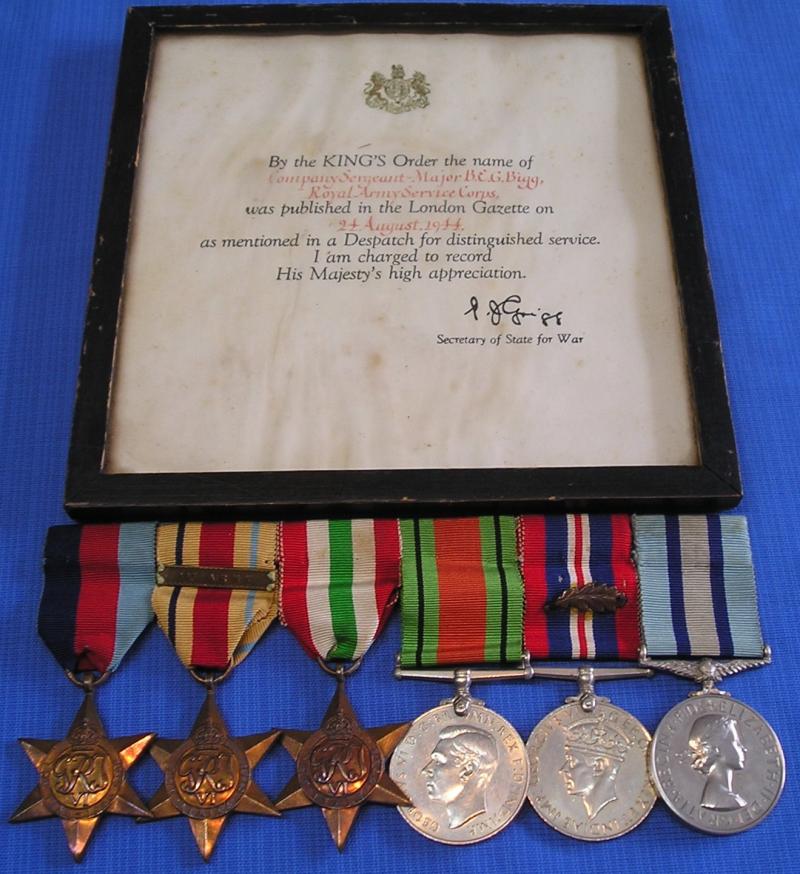 WW2 ITALY M.I.D GROUP WITH OBSERVER CORPS LONG SERVICE MEDAL, C.S.MJR, R.A.S.C FROM MAIDSTONE
