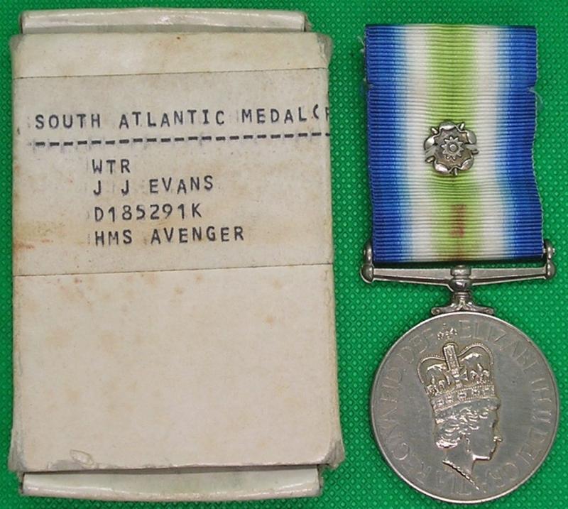 1982 SOUTH ATLANTIC MEDAL, HMS AVENGER, WITH BOX OF ISSUE