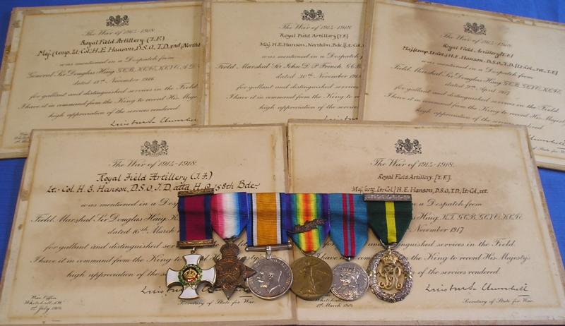 WW1 DSO & TD GROUP, LIEUT COLONEL, NORTHUMBRIAN BRIGADE R.F.A, WITH 5 ORIGINAL M.I.D CERTIFICATES