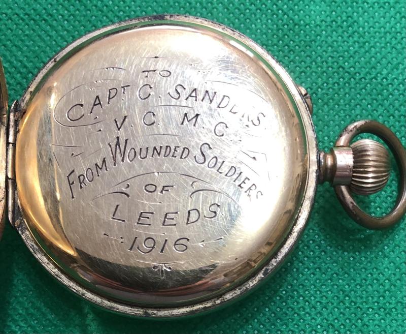 WW1 PRESENTATION POCKET WATCH FROM THE CITY OF LEEDS TO GEORGE SANDERS VC.MC, LEEDS RIFLES