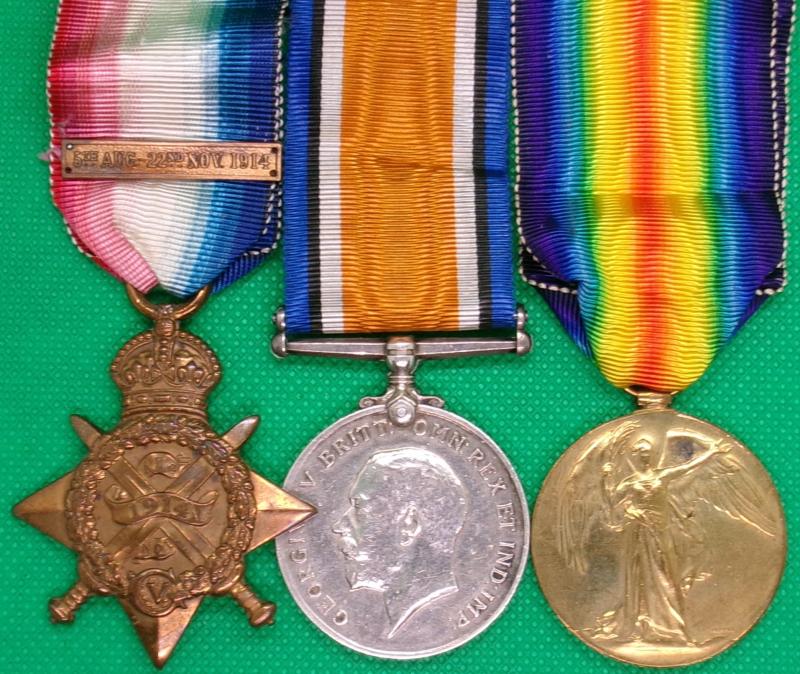 WW1 1914 STAR & BAR TRIO, 1st SOUTH WALES BORDERERS, K.I.A F&F 31-10-1914, FROM GLAMORGAN
