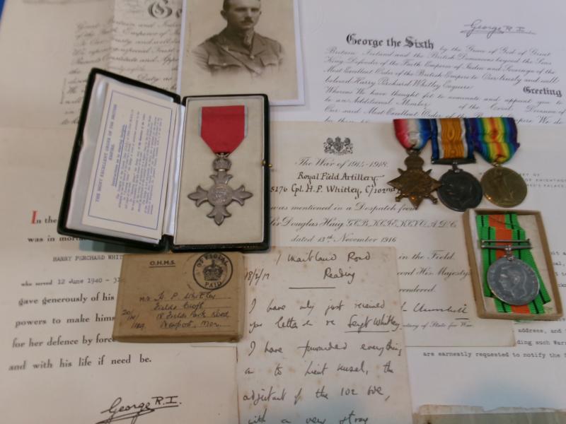 WW1 R.F.A OFFICERS MID GROUP WITH WW2 CIVIL M.B.E, MOUNTSTUART DRYDOCKS.GLAMORGAN, WITH ORIGINAL DOCUMENTS & MID CERTIFICATE